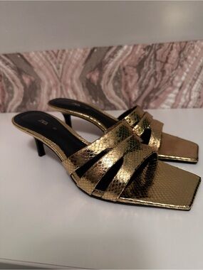Zara Metallic Gold Mule Heels